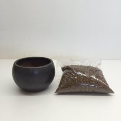画像1: 瀬戸焼小鉢・黒と配合土のセット【鉢底ネット付】